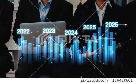 Growth Analysis and Future Projections for Business Development Using Data Visualization Charts in Professional Environment. Raster 136458601