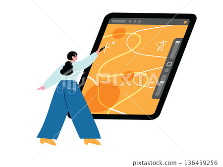 女人在平板電腦上畫畫 女人在平板電腦上畫畫 136459256