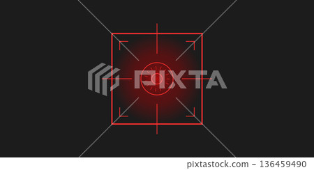 Crosshair Hud red. Cyberpunk game interface. Various neon glowing light and laser Hud elements. UI Vector illustration 136459490