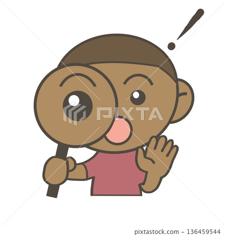 Black boy makes discovery with magnifying glass Black boy makes discovery with magnifying glass 136459544