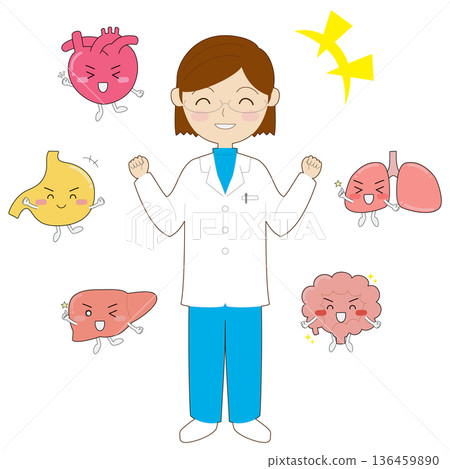 健康的器官特徵和一位身穿白大褂的女性 健康的器官特徵和一位身穿白大褂的女性 136459890