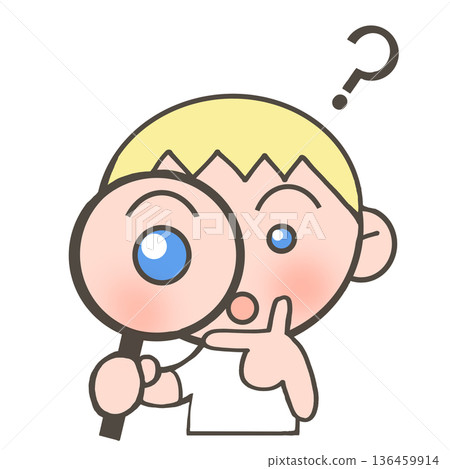 好奇的白人男孩拿著放大鏡 136459914