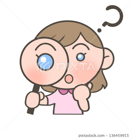 拿著放大鏡的好奇的白人女孩 136459915