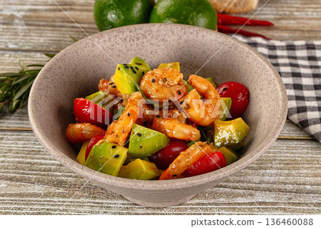 Dietary salad with shrimps and avocado Dietary salad with shrimps and avocado 136460088