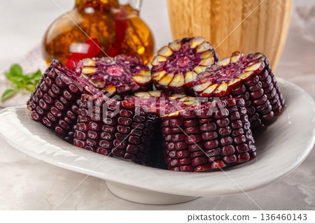 Ripe boiled black corn garnish Ripe boiled black corn garnish 136460143