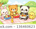 Cute illustration of animals enjoying lunch at a picnic 136460623
