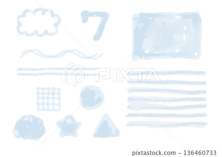 七月粉藍色水彩設計套裝 | 適合七夕、夏季和涼爽季節的自然裝飾圖案 136460733