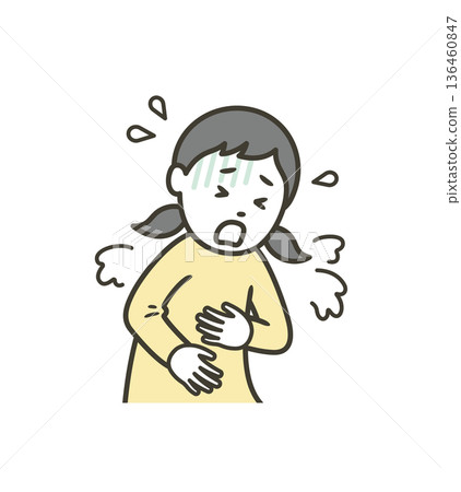 一名女孩因諾羅病毒或食物中毒而感到噁心嘔吐 136460847