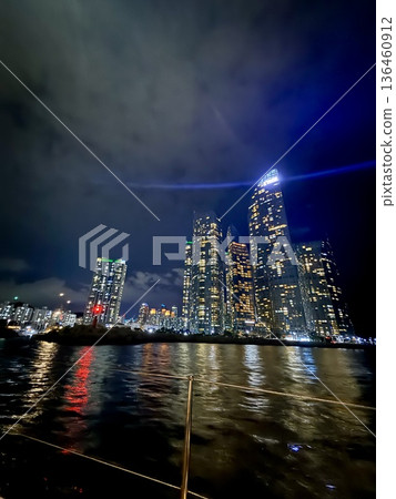 Night view of Gwangalli, Busan, seen from a yacht Night view of Gwangalli, Busan, seen from a yacht 136460912