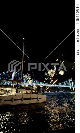 Night view of Gwangalli, Busan, seen from a yacht 136460916