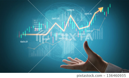Hand Reaching Towards Growing Stock Market Graph with Upward Trend and Global Map Background, Symbolizing Investment Success and Financial Growth Scalp Hand Reaching Towards Growing Stock Market Graph with Upward Trend and Global Map Background, Symbolizing Investment Success and Financial Growth Scalp 136460935