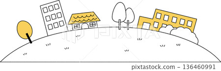 Monochrome background with houses and buildings 136460991