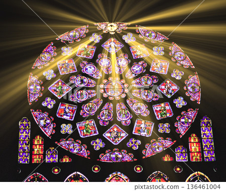 沙特爾大教堂美麗的彩色玻璃窗 136461004