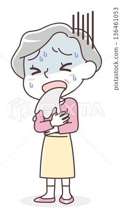 Illustration of a senior woman vomiting (nausea, feeling unwell) Illustration of a senior woman vomiting (nausea, feeling unwell) 136461053