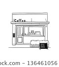 Small cafe Coffee shop Store front Line art Hand drawn Sketch Illustration  136461056