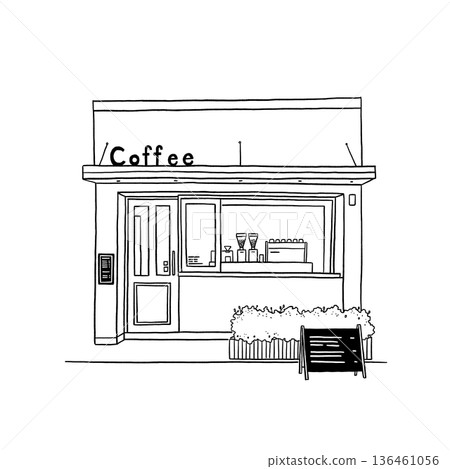 Small cafe Coffee shop Store front Line art Hand drawn Sketch Illustration  136461056
