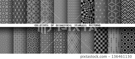 Geometric set of seamless black and gray patterns. Simple vector graphics 136461130