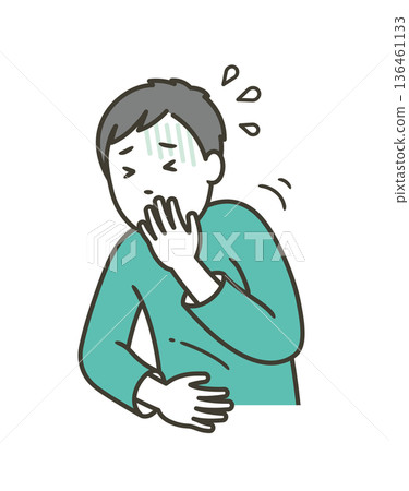A man with norovirus symptoms of stomach pain and vomiting A man with norovirus symptoms of stomach pain and vomiting 136461133