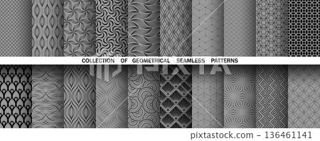 Geometric set of seamless black and gray patterns. Simple vector graphics Geometric set of seamless black and gray patterns. Simple vector graphics 136461141