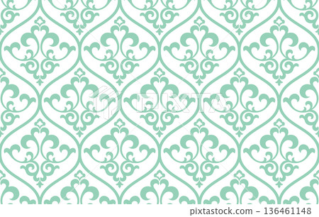Floral pattern. Seamless vector background. Vintage wallpaper in the Baroque style. White and green ornament for fabric, wallpaper, packaging. Ornate Damask flower illustration 136461148