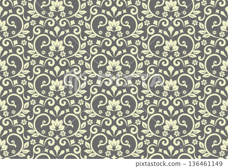 Wallpaper in the style of Baroque. Beige and gray floral ornament. Seamless vector background. Graphic pattern for fabric, wallpaper, packaging. Ornate Damask flower illustration 136461149