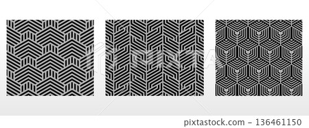 Geometric set of seamless black and gray patterns. Simple vector graphics 136461150