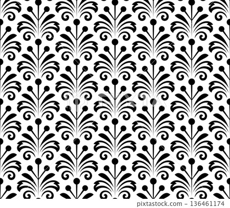 Flower geometric pattern. Seamless vector background. White and black ornament. 136461174