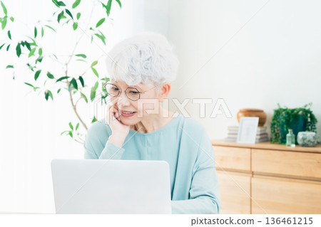 使用計算機的資深婦女 136461215