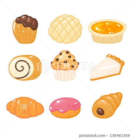 Assorted cartoon bread collection bakery clipart 136461309