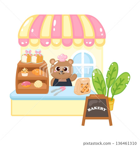 Cute bear bakery storefront cartoon design Cute bear bakery storefront cartoon design 136461310