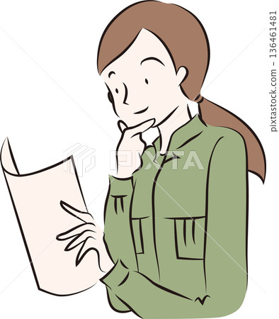 Illustration of a woman wearing work clothes, green uniform Illustration of a woman wearing work clothes, green uniform 136461481