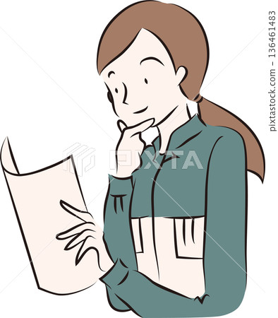 Illustration of a woman wearing work clothes, blue uniform Illustration of a woman wearing work clothes, blue uniform 136461483