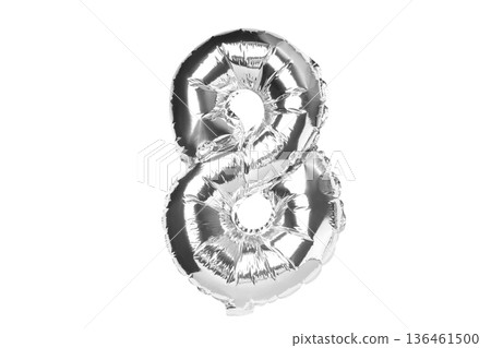 A shiny silver balloon shaped like the number eight, isolated, PNG A shiny silver balloon shaped like the number eight, isolated, PNG 136461500