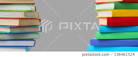 Colorful stack of books on gray background ready for study Colorful stack of books on gray background ready for study 136461524