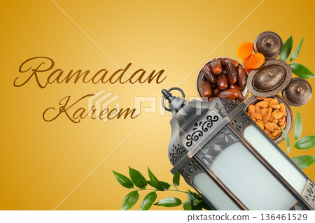 Festive lantern and traditional treats for Ramadan celebrations 136461529