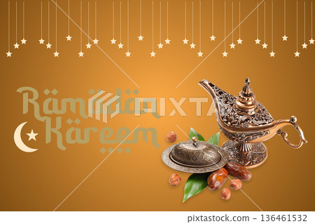 Festive Ramadan spirit with traditional items and decor Festive Ramadan spirit with traditional items and decor 136461532