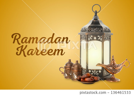 Decorative lantern and accessories symbolize Ramadan's spirit and joy 136461533