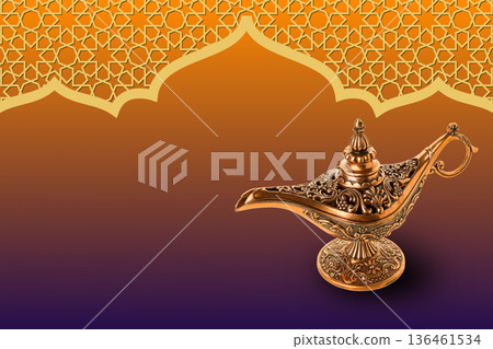 Decorative lantern with ornate details showcases Ramadan spirit 136461534