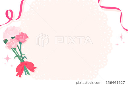 母親節蕾絲邊框_粉紅色文字・無背景_橫向 母親節蕾絲邊框_粉紅色文字・無背景_橫向 136461627