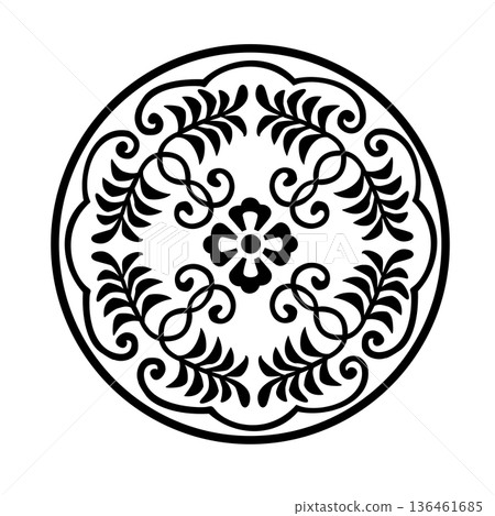 紫藤與中國花卉圓形圖案 136461685