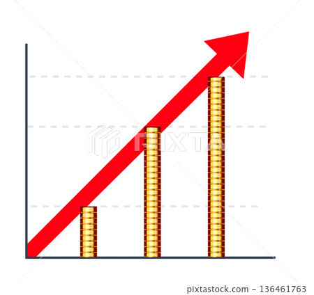 Coin graph with rising arrow Coin graph with rising arrow 136461763