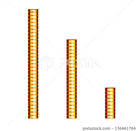 金幣堆積在向下傾斜的斜坡上。 136461764