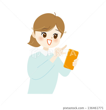 一位面帶笑容的女士正在操作智慧型手機的插圖 01 一位面帶笑容的女士正在操作智慧型手機的插圖 01 136461771