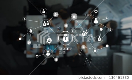 Digital Network Connections Overhead View in Corporate Environment With Business Collaboration and Social Interaction in Office Space Gluon 136461880