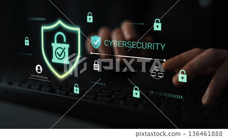 Digital Cybersecurity Concept with Shield and Lock Icons Illustrating Data Protection and Privacy Measures in Modern Technology Gluon 136461888