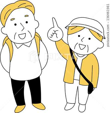 一對老年夫婦抬頭微笑 136461981