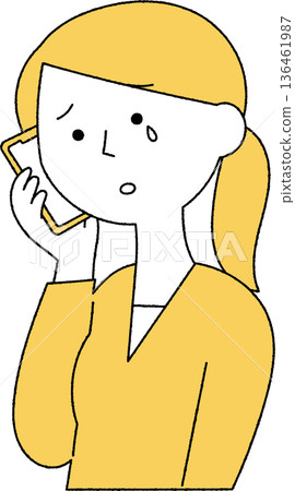 黑白畫面中,一位女子一邊哭泣一邊使用智慧型手機。 黑白畫面中,一位女子一邊哭泣一邊使用智慧型手機。 136461987