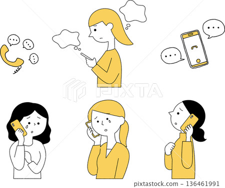 Women consulting on smartphone set, monochrome Women consulting on smartphone set, monochrome 136461991