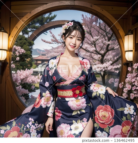 和服cosplay，或是浴衣，微笑，櫻花… 136462495