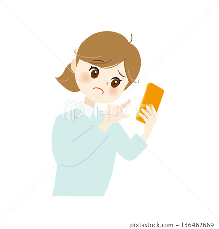 一位面露憂慮的女子正在操作智慧型手機的插圖 一位面露憂慮的女子正在操作智慧型手機的插圖 136462669